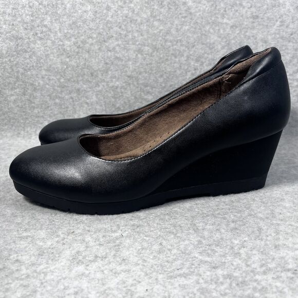 Natural Soul Shoes Womens Size 9.5 Black Wedge Heel All‎ Thru Comfort Slip On - Picture 4 of 13